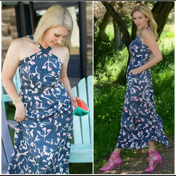 SOLD -  CaBi #5269 Floral Print Halter Maxi Dress - Picture 4 of 9